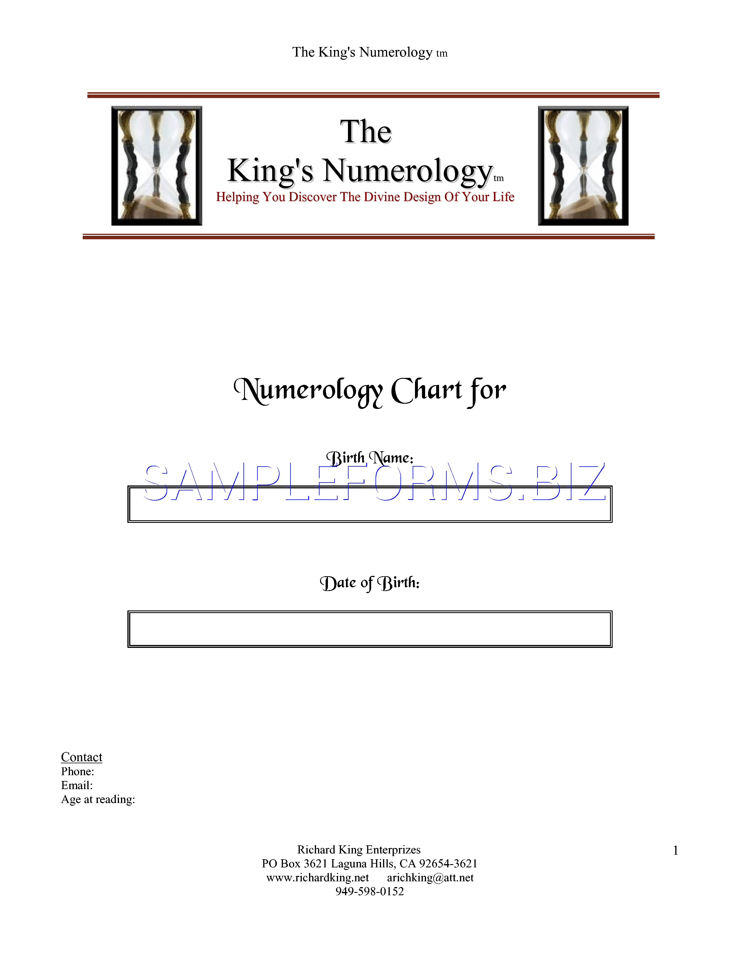 Preview free downloadable The King's Numerology Chart in PDF (page 1)